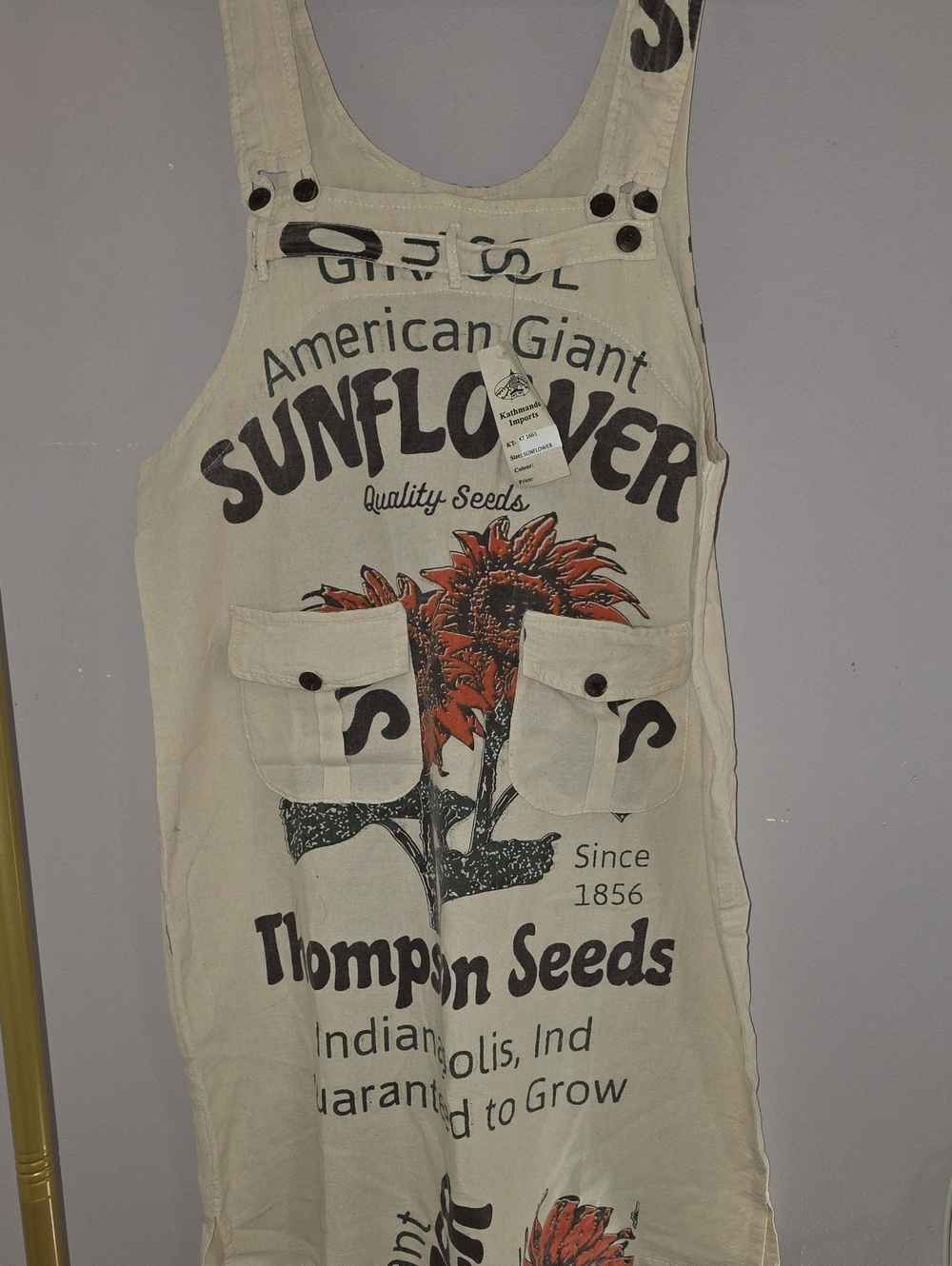 Feedsack KATMANDU Overall Skirt Jumper. Vintage Feedsack Design Sunflower